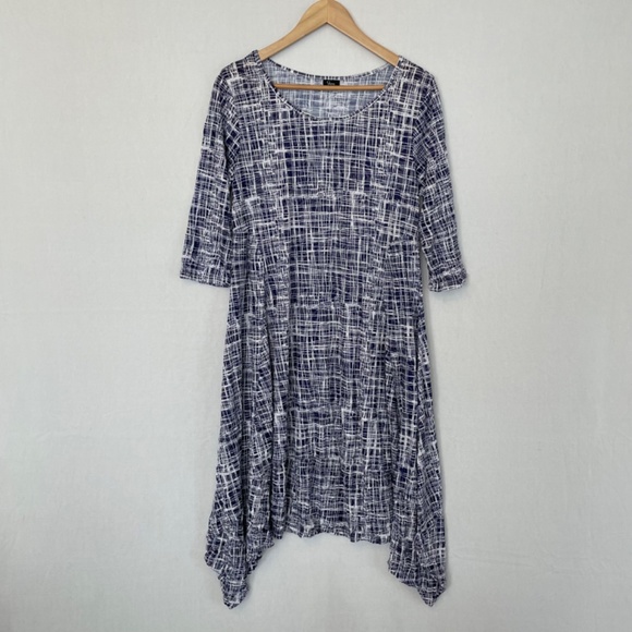 SHANA Women's Size XS Blue White Dress Elbow Sleeves Handkerchief Hem Modest - Picture 7 of 7